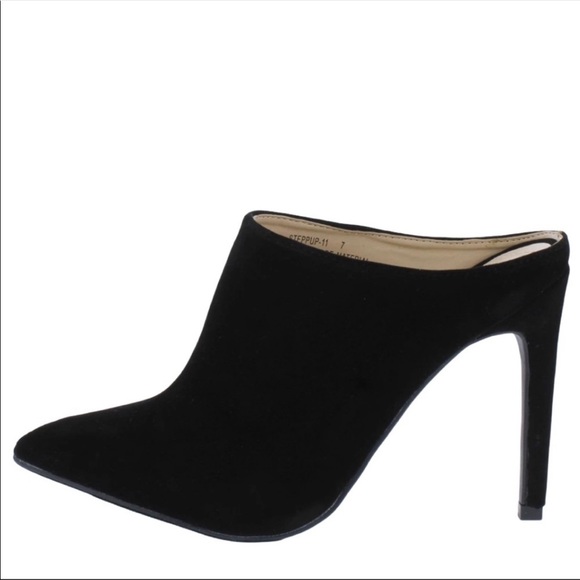Anne Michelle Black Pointed Toe Suede Heels Mules - Picture 2 of 2